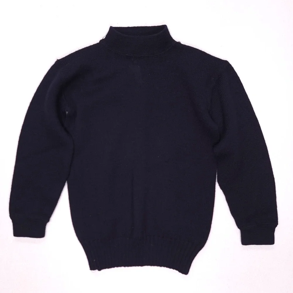 Vintage US Navy Wool Mock Neck Sweater Navy Blue Military Issue Knit 0584